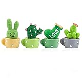BETESSIN 4Pcs Auto Deko Klein Künstliche Kaktus Dekoration ABS Wackelfigur Künstlich Topfpflanzen...