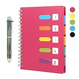 KESOTO Spiralheft mit 5 Fächern, A5, breit liniert, 14,5 cm × 21,6 cm, Hardcover, Tabbed Notebook,...