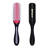 Denman Curly Hair Brush D3 (Schwarz & Rot), 7-reihige Stylingbürste zum Entwirren, Trennen, Formen...