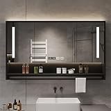 LED-Badezimmerspiegel mit 3 Türen, Wandmontage, Touch-Sensor, verstellbare Aufbewahrungsregale und...