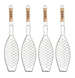 BigDean 4er Set Fischgrillgitter - Fisch Grillhalter mit Holzgriff - Fischzange zum Grillen -...