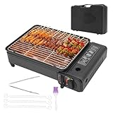 Camping Gasgrill, 2200w Tragbarer Grill Set, Tischgrill mit 6 Bratnadeln,2 Grillnetz und Koffer,...