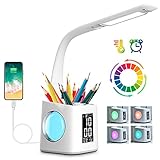 Wanjiaone Schreibtischlampe Kinder LED,Tischlampe Dimmbar mit Uhr, Nachttischlampe Tischleuchte mit...