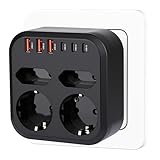 Pfloge® Steckdosenleiste mit USB, Mehrfachsteckdose mit 2 Fach Stecker, 4 Ports (3 USB A+3 USBC),...