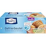 Toppits Gefrierbeutel - 10 x 8L, Extra Reißfest, Standboden, Transparent, Ideal für...