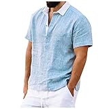 BIBOKAOKE Herren Kurzarmhemd Leinenoptik V-Ausschnitt T-Shirt Sommer Einfarbig Freizeithemd Henley...