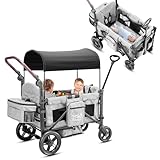 Bollerwagen faltbar mit Dach,Premium Bollerwagen für 2 Kinder Doppel-Kinderwagen Handwagen mit...
