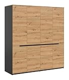 Homes & Jones Kleiderschrank Sova 4-türig – Moderner Schrank in Eiche-Optik & Schwarz mit...