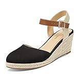PIZZ ANNU Sandalen Damen Espadrilles Plateau Wedges Sandaletten mit Geschlossene Keilabsatz...