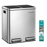 SONGMICS Mülleimer Küche, 2 x 15 Liter, Mülltrennsystem 2 Fächer, inklusive 15 Müllbeutel,...