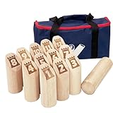 Jac & Mok Numbered Toss -Wurfspiel - Wikingerspiel – Nummern Bowling mit Tasche-Holzwurfspiel...