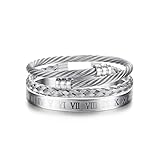 FIOROYAL 3 Stück Edelstahl-Armbänder für Herren, römische Ziffern-Armreif, verstellbares...