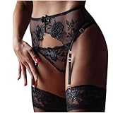 ROSVAY Damen Transparent Sexy Strumpfgürtel mit 4 verstellbaren Clips G-String Strumpfgürtel...