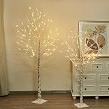 DELICHTER Weiße Weihnachtsbäume Zweig Set von 6FT, 5FT Birke Baum mit warmen weißen LEDs Timer...