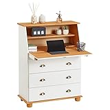 IDIMEX Sekretär Gomes aus massiver Kiefer weiß/braun, schöner Bürotisch mit Klappe, praktischer...