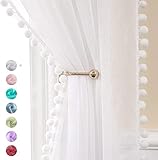 MIULEE Gardinen mit Pompons-Hübsche Weiß Transparent Gardinen für Kinderzimmer Mädchen, 2...