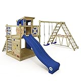 WICKEY Spielturm Klettergerüst Smart Surf mit Schaukel & Blauer Rutsche, Outdoor Kinder Kletterturm...