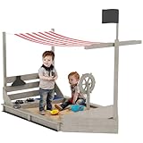 Outsunny Sandkasten Sandkiste groß mit Abdeckung im Schiff Design Matschekiste aus Holz Segelschiff...