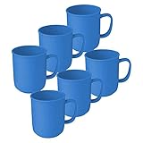 6 Tassen mit Henkel à 300 ml Blau, wiederverwendbar, aus Kunststoff, Kaffeetasse Teetasse Becher...