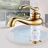 MTYLX Wasserhahn, Waschbeckenarmaturen, Messing mit Diamant-Gold-Mischbatterie, Einhebelmischer,...