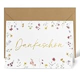 BETESSIN Dankeskarte mit Umschlag - Dankeschön Karte mit Blumenmustern - Din A6 Karte Danke -...
