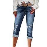 Generic Damen Capri Jeans 3/4 Jeans Caprihose Hohe Taille Kurze Hose Jeans Frauen Jeanshose Große...