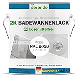 derendo 2K Badewannenlack weiß glänzend (RAL 9010) Epoxidharz mit Härter weiße Fliesenfarbe...