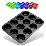 Belmalia Muffinblech aus Silikon für 12 Muffins, antihaftbeschichtet, Cupcakes, Brownies, Kuchen,...
