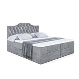 ALTDECOR Boxspringbett mit Multipocket-Matratze H4 (20 cm hoch) mit + PUR + Kokosmatte, Topper (5 cm...