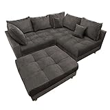 riess-ambiente.de Moderne Wohnlandschaft Kent 220cm grau Samt | Ecksofa Federkern inkl. Hocker und...