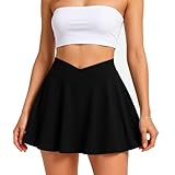 Tennisrock Damen, Crossover Faltenrock mit Hoher Taille, Rock mit Hose Drunter, Athletischer...