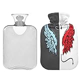 ZZXXB Angel Evil Wings Wärmflasche mit Fleece-Bezug, 2 Liter, PVC-Wärmbeutel für Nacken,...