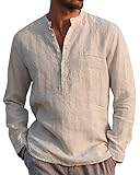 Kvruhuiy Baumwolle Leinenhemd Herren Lang Ärmel Casual Hemd Regular Fit Freizeithemd Shirts Khaki...