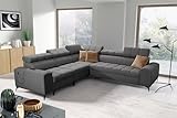IM SOFA Wohnzimmer Eckcouch Polsterecke mit Schlaffunktion GREKO III Links Dunkelgrau