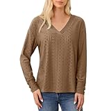 Damen Shirts 3/4 Arm V-Ausschnitt Oberteile mit Knöpfen Casual Dreiviertelärmel Beamwolle Tshirt...