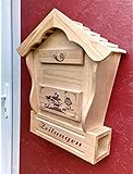 DARLUX Spitzdach Holzbriefkasten Postkasten mit Zeitungsfach aus Holz, Vollholz, Massivholz hell...