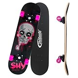 Nattork Skateboards 31 Inch Pink Skeleton Complete Skateboard Wood 9 Layer Canadian Maple Trick...