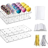 XUSSMM 2 Stück Cake pop stiele, Cake Pop Ständer mit 100 Cake Pop Stiele & 100 Lollipop-Tüten &...