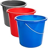 Sustania Eimer Set 3-teilig 10L mit Messkala - Putzeimer Haushaltseimer in Rot, Blau, Grau - Made in...