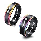 Personalisierte Paar Ringe - Custom Gravur Edelstahl Regenbogen Belvedere Spinner Design Fidget...
