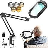 Drdefi 10X Lupe mit Licht und Klemme, Echtes Glas Ständer-Beleuchtung Lupe, 5 Farbmodi und...