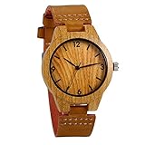 JewelryWe Damenuhr Analog Quarz Armbanduhr Retro Holzmaserung Uhren mit Echleder Leder Armband