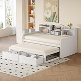 EINHOM Schlafsofa 90 x 200 cm, Kinderbett mit Aufbewahrungsfächern, Ausziehbett mit Zwei...