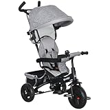 HOMCOM 6-in-1 Dreirad mit Schubstange, Kinderdreirad mit abnehmbarem Sonnendach, Laufrad mit...