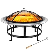 Gardebruk® Feuersschale für den Garten 75cm mit Funkenschutz Schürhaken Feuerkorb Edelstahl Kamin...