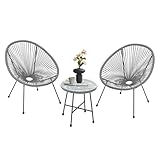 Juskys Balkonmöbel Set Ostana 3-teilig - Tisch & 2 Sessel - stilvolle Sitzgruppe für Balkon,...