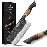XINZUO Damaststahl Hackmesser 18,5cm Chinesisches Kochmesser -Profi Küchenmesser Hammerfinish...