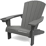 Keter Alpine Adirondack Chair, Outdoor Gartenstuhl aus Kunststoff mit Getränkehalter, grau,...
