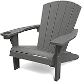 Keter Alpine Adirondack Chair, Outdoor Gartenstuhl aus Kunststoff mit Getränkehalter, grau,...