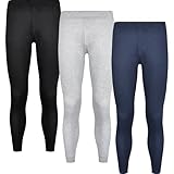 Herren Thermo Unterhose Lang 3er Pack Männer Long Johns Skiunterwäsche Baumwolle (3er Pack/Schwarz...
